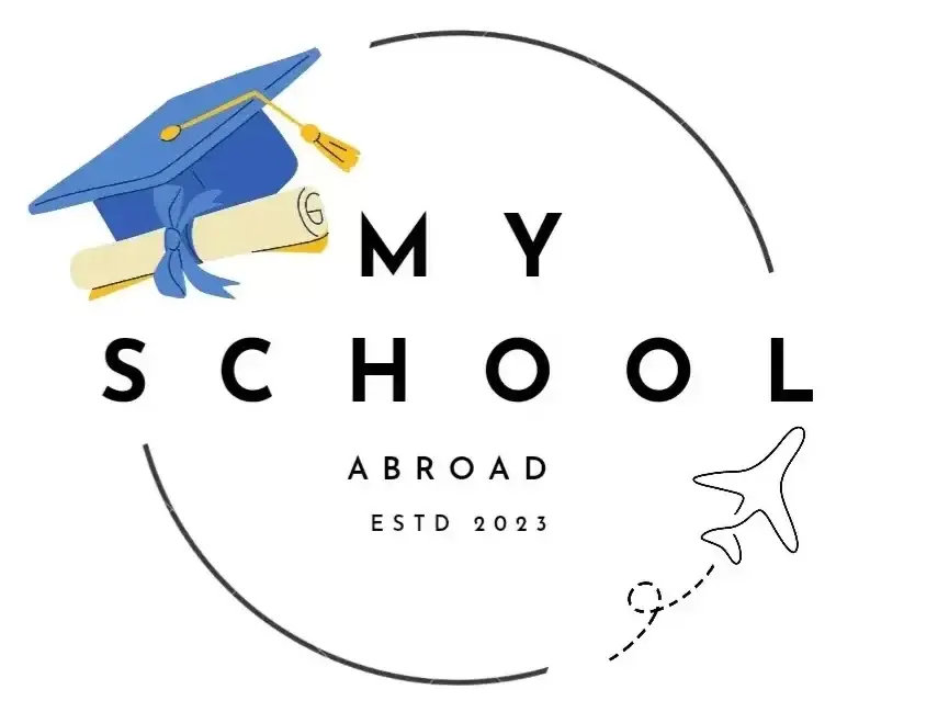 My School Abroad Logo featuring a graduation hat along with a degree and a Aeroplan